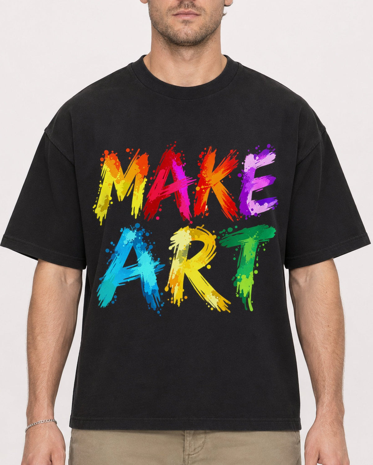 Mockup Boxy Heavyweight Tee Black male close-up 08
