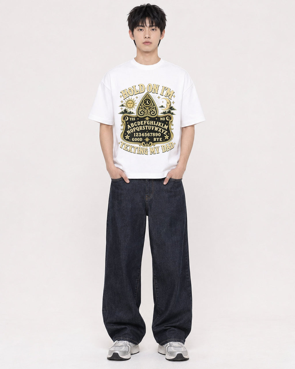 Mockup Boxy Heavyweight Tee White male full-body 01