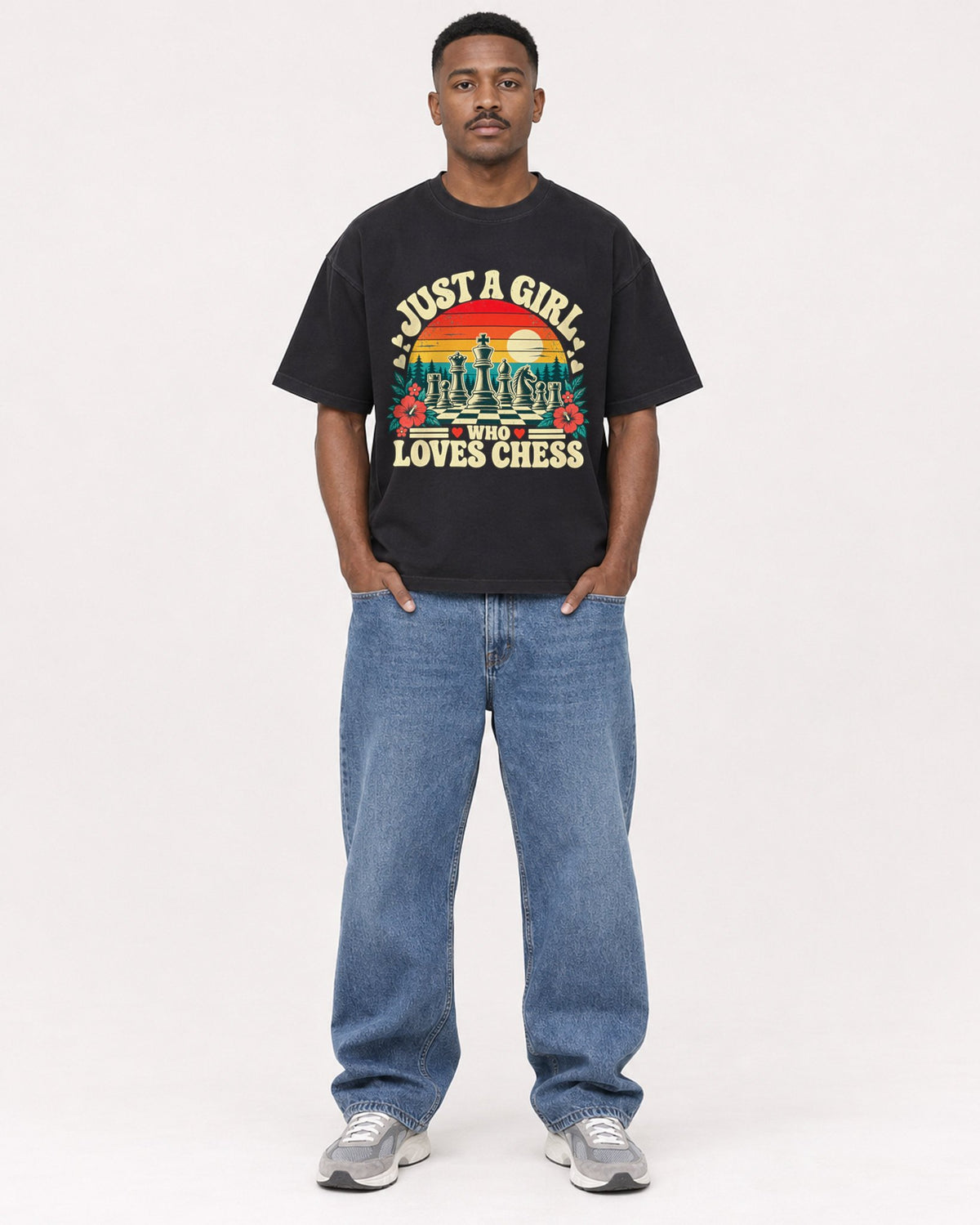Mockup Boxy Heavyweight Tee Black male full-body 14