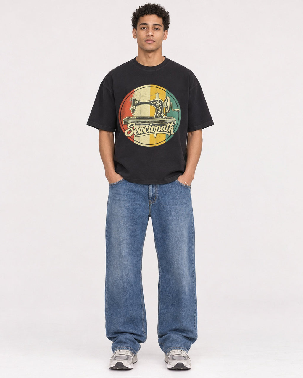 Mockup Boxy Heavyweight Tee Black male full-body 10