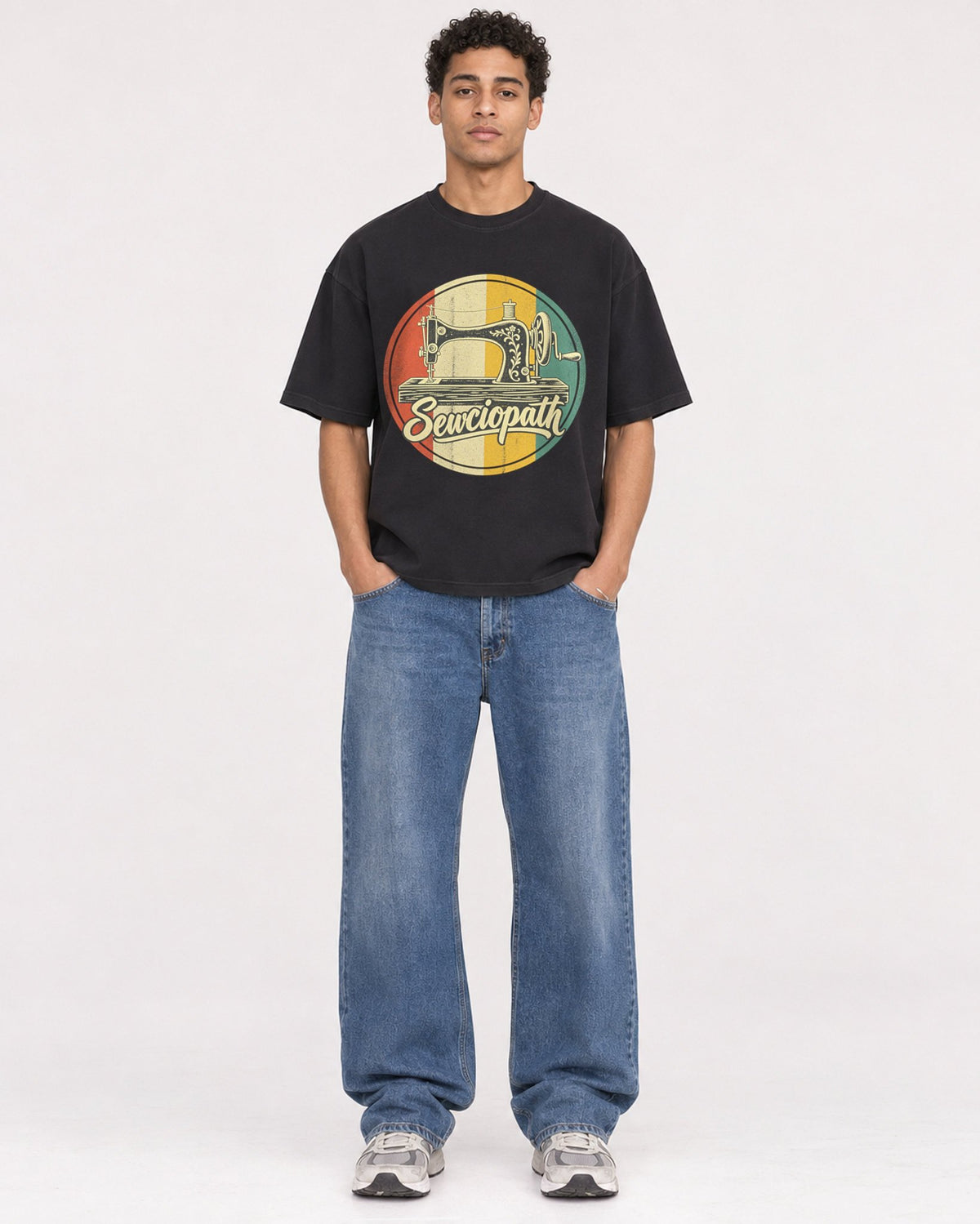 Mockup Boxy Heavyweight Tee Black male full-body 10