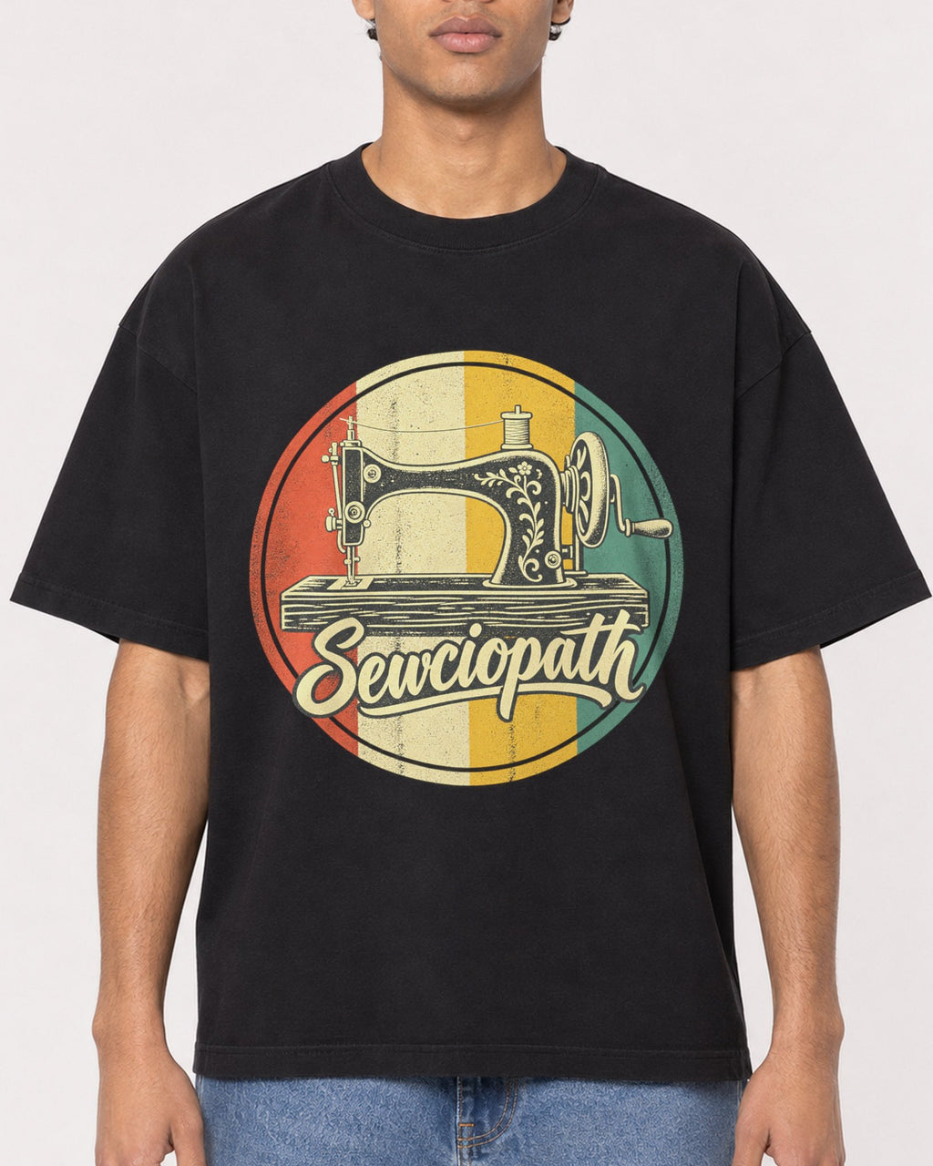Mockup Boxy Heavyweight Tee Black male close-up 10