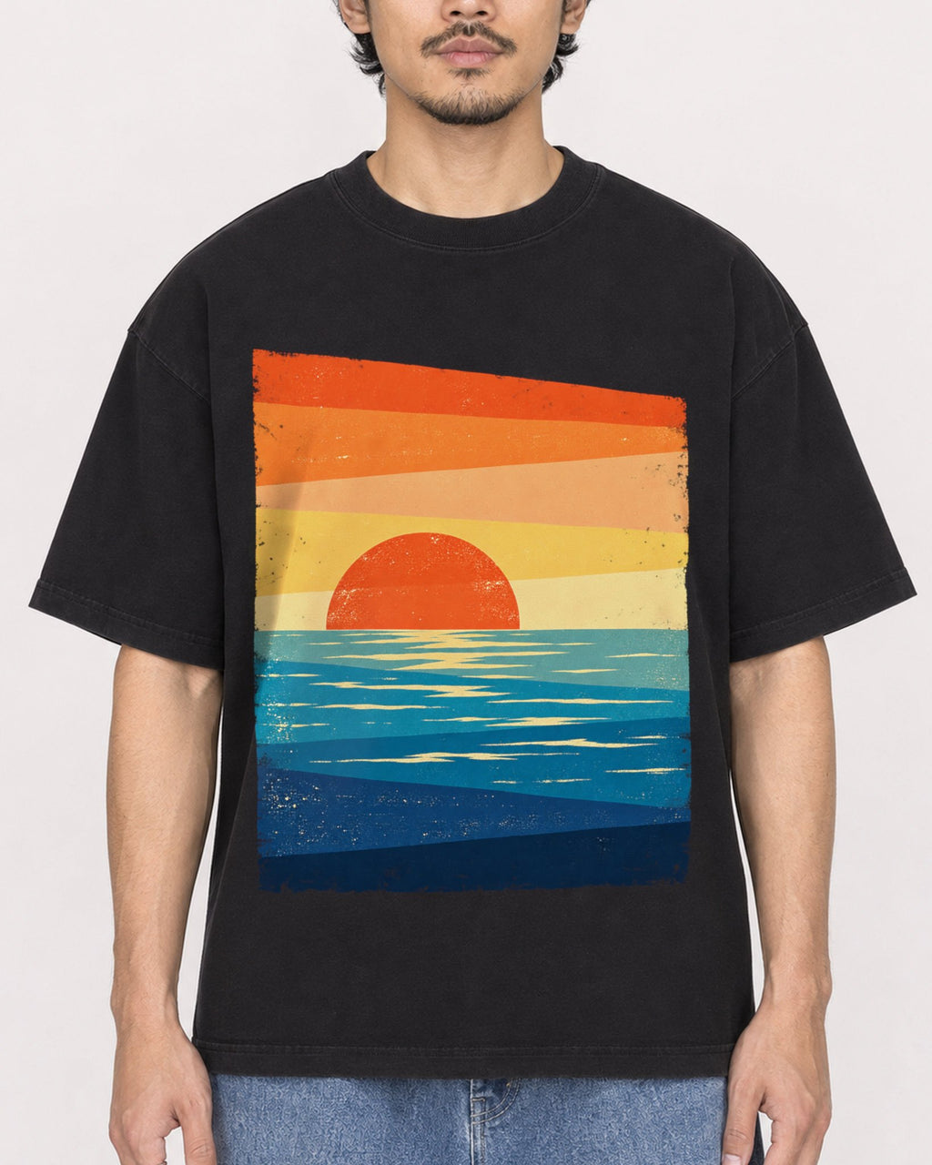 Mockup Boxy Heavyweight Tee Black male close-up 02