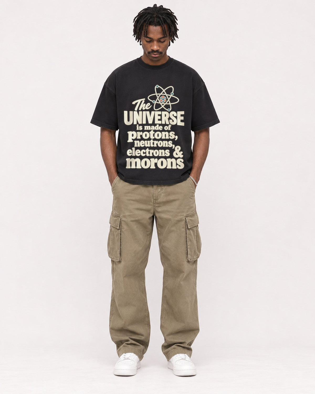 Mockup Boxy Heavyweight Tee Black male full-body 04