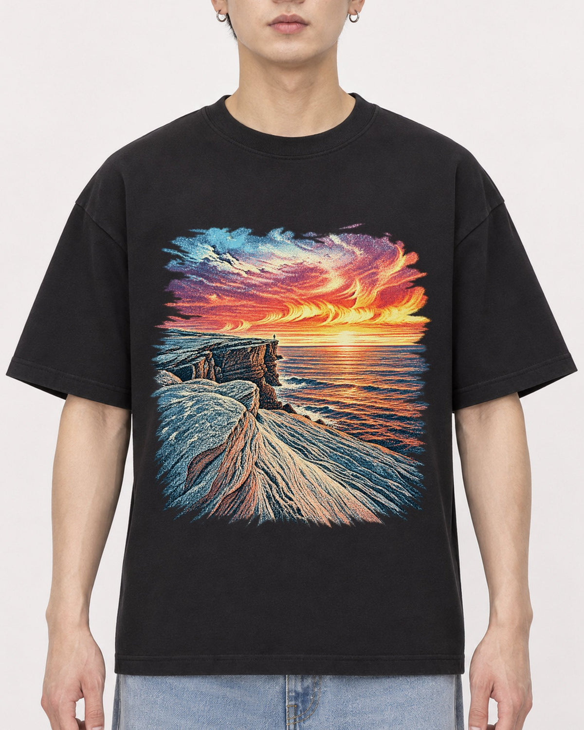 Mockup Boxy Heavyweight Tee Black male close-up 01
