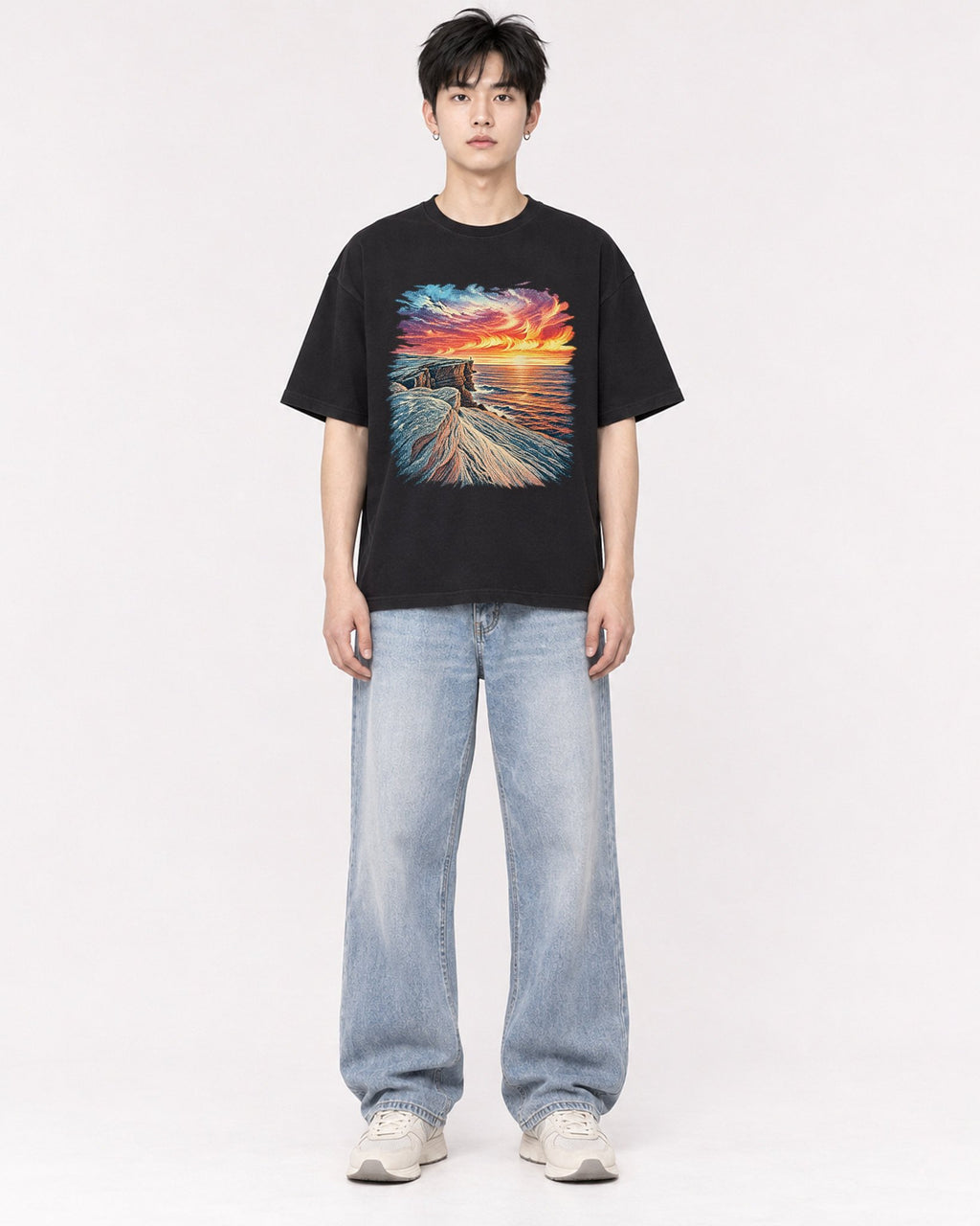 Mockup Boxy Heavyweight Tee Black male full-body 01