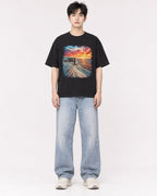 Mockup Boxy Heavyweight Tee Black male full-body 01