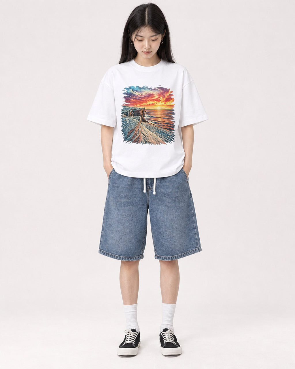 Mockup Boxy Heavyweight Tee White female full-body 01