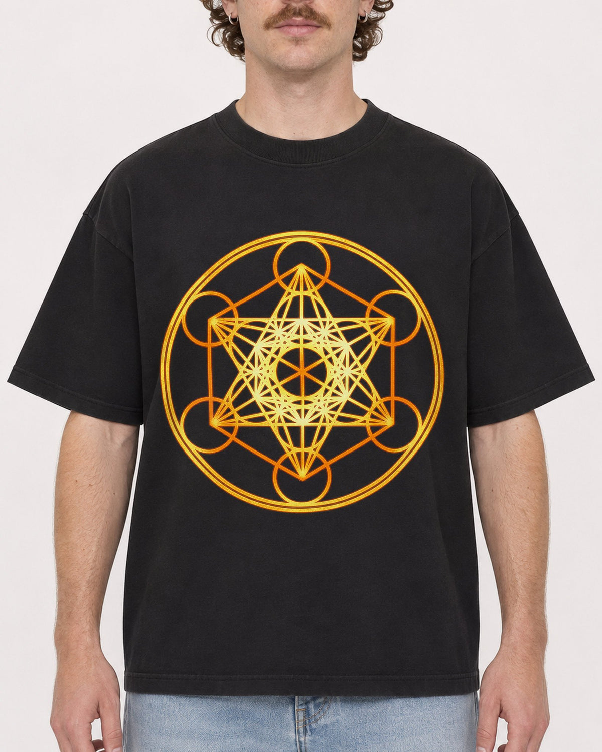 Mockup Boxy Heavyweight Tee Black male close-up 09