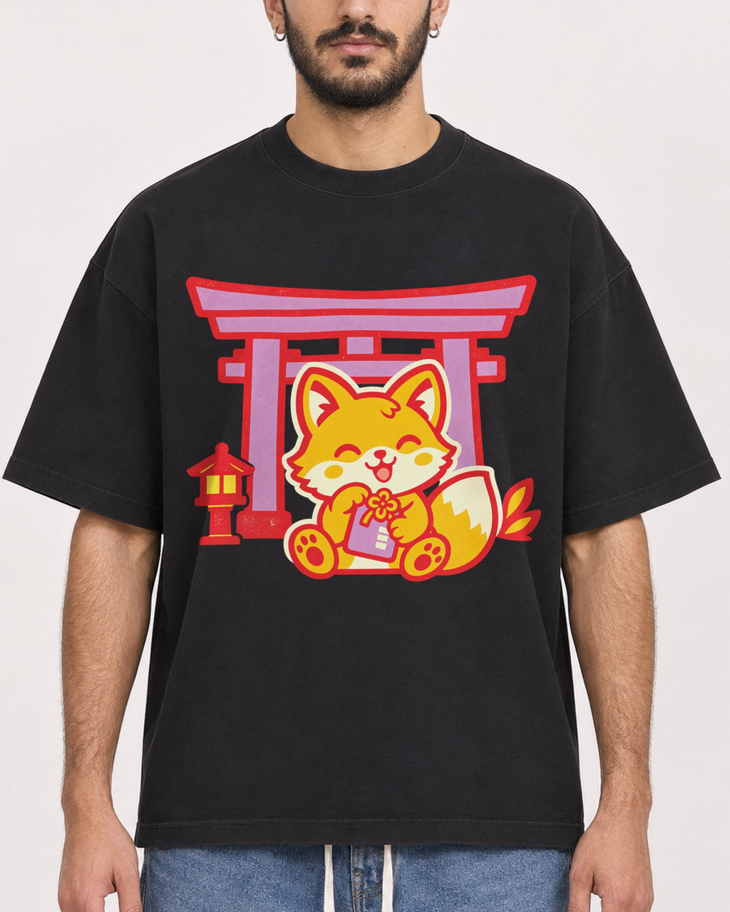 Mockup Boxy Heavyweight Tee Black male close-up 07