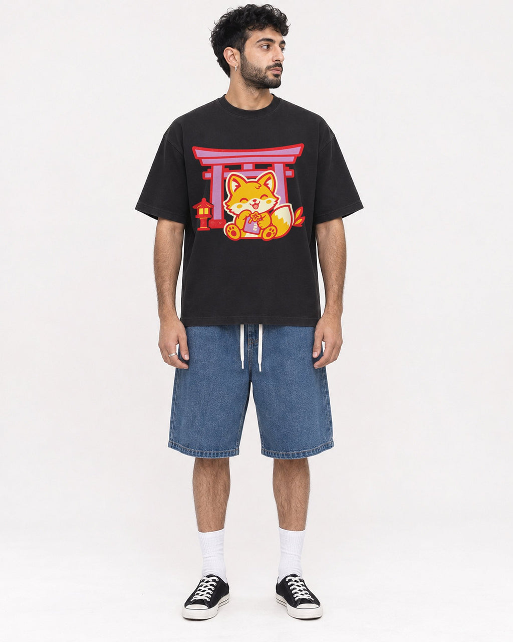 Mockup Boxy Heavyweight Tee Black male full-body 07
