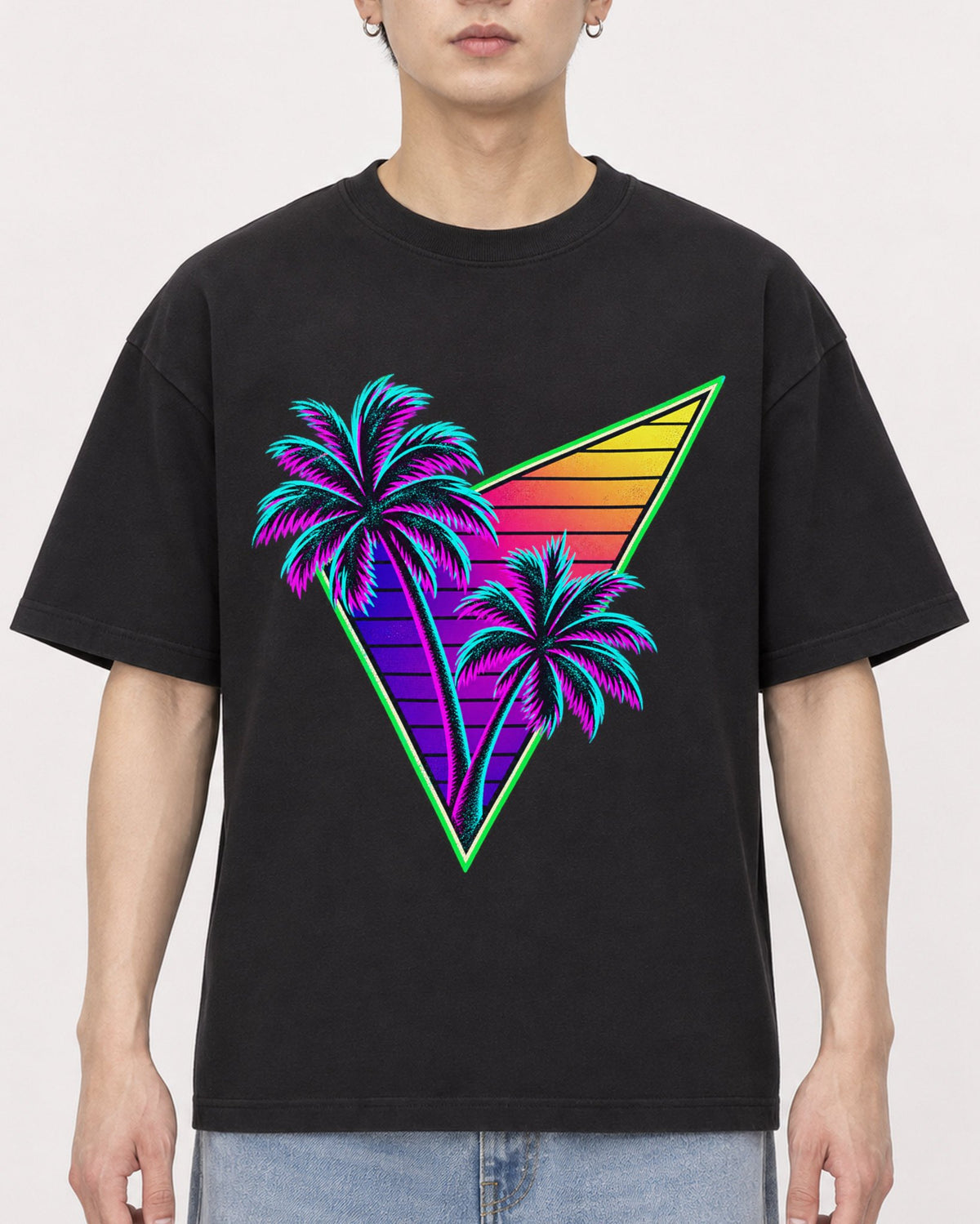 Mockup Boxy Heavyweight Tee Black male close-up 01