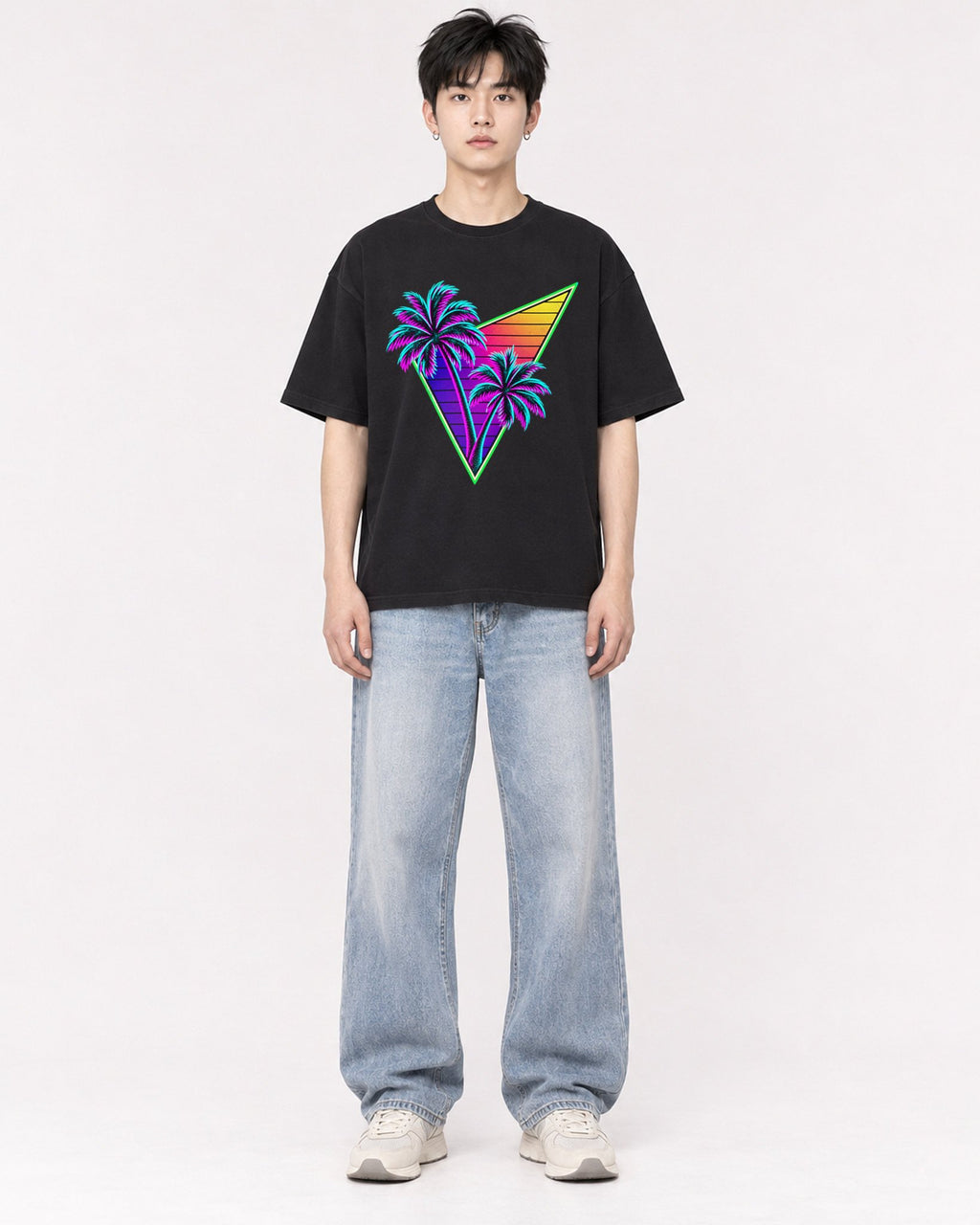 Mockup Boxy Heavyweight Tee Black male full-body 01