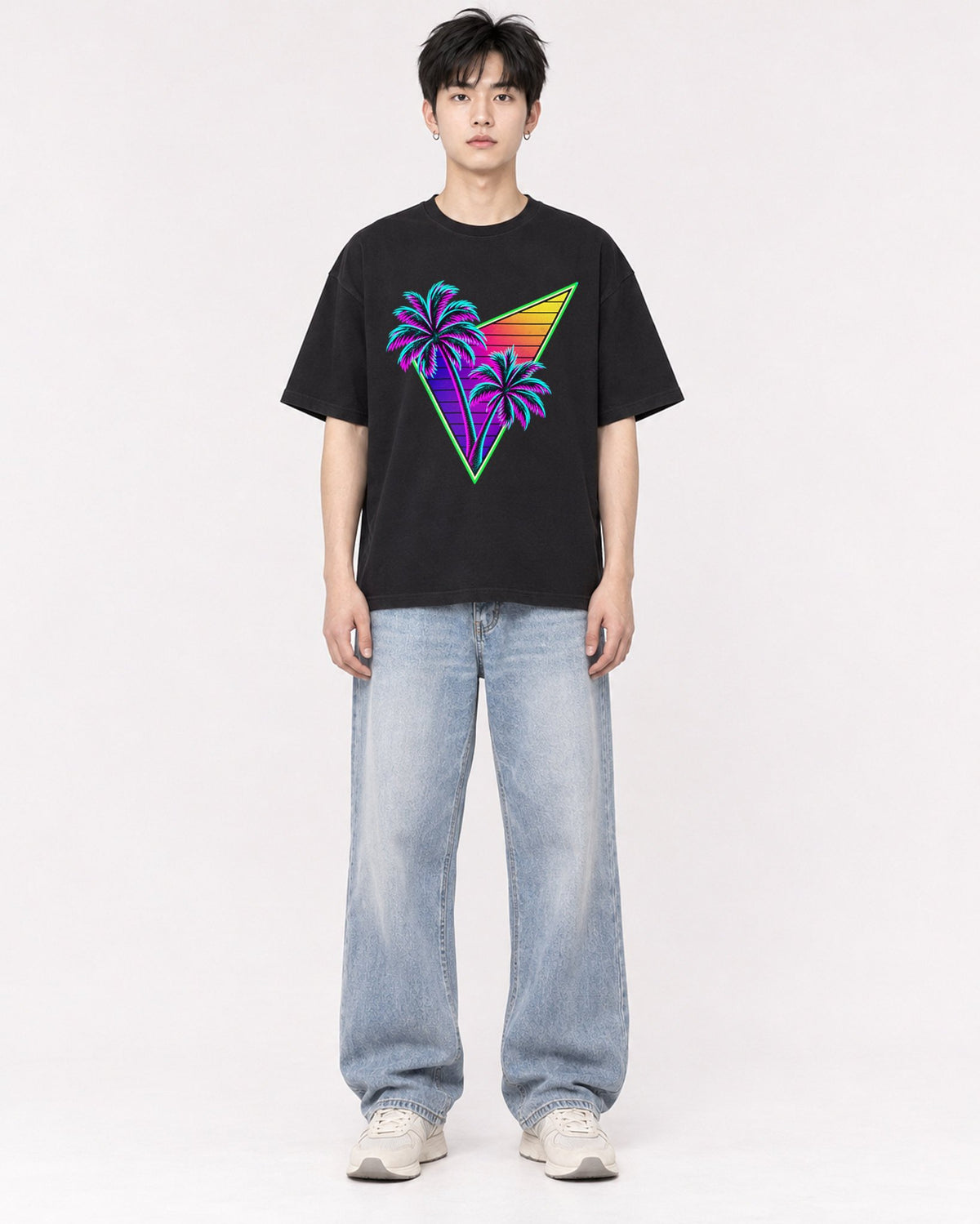 Mockup Boxy Heavyweight Tee Black male full-body 01
