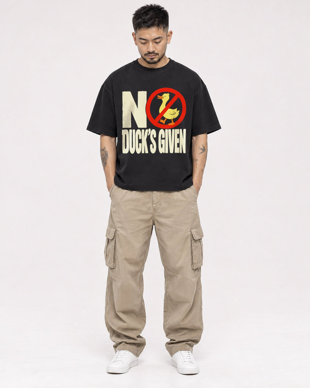Mockup Boxy Heavyweight Tee Black male full-body 12
