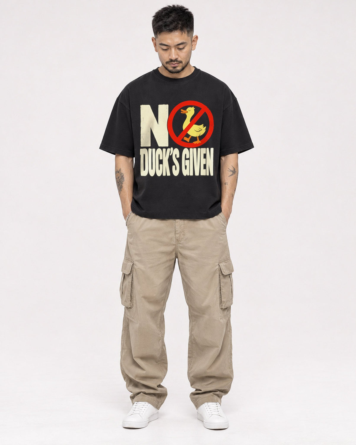 Mockup Boxy Heavyweight Tee Black male full-body 12