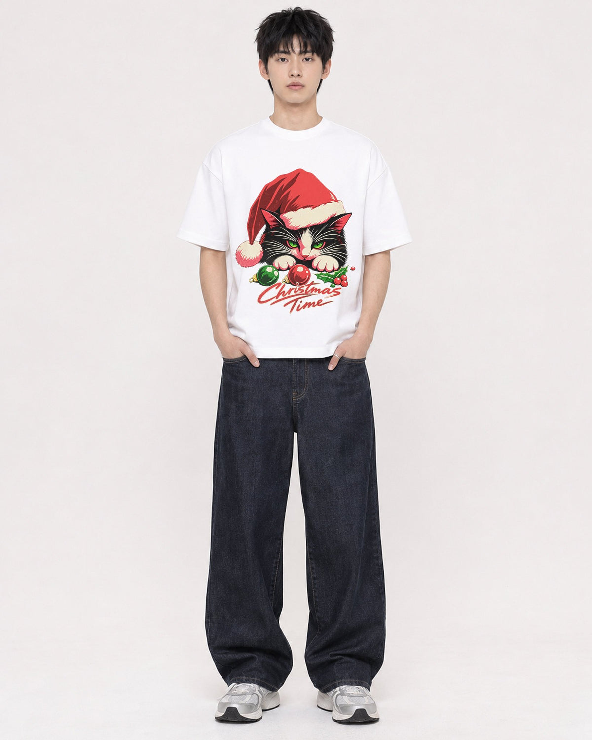 Mockup Boxy Heavyweight Tee White male full-body 01