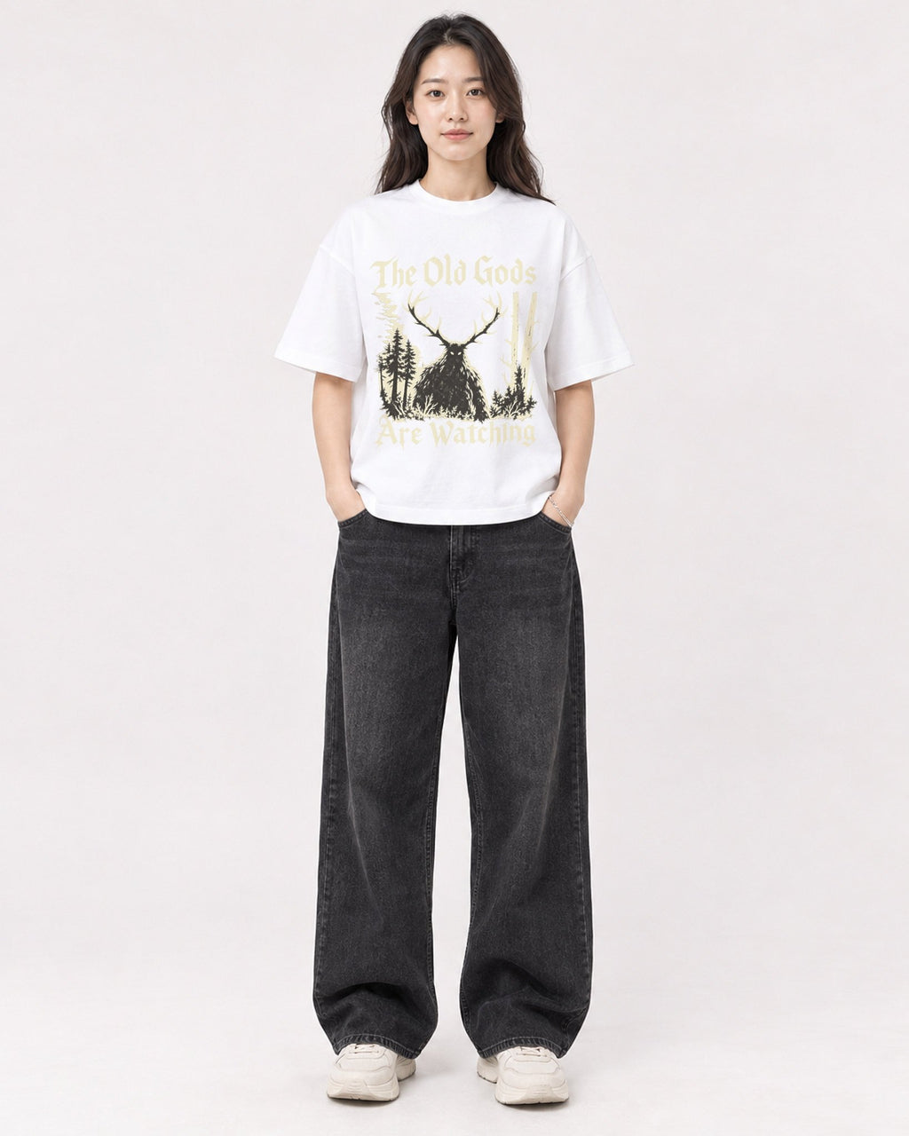 Mockup Boxy Heavyweight Tee White female full-body 03