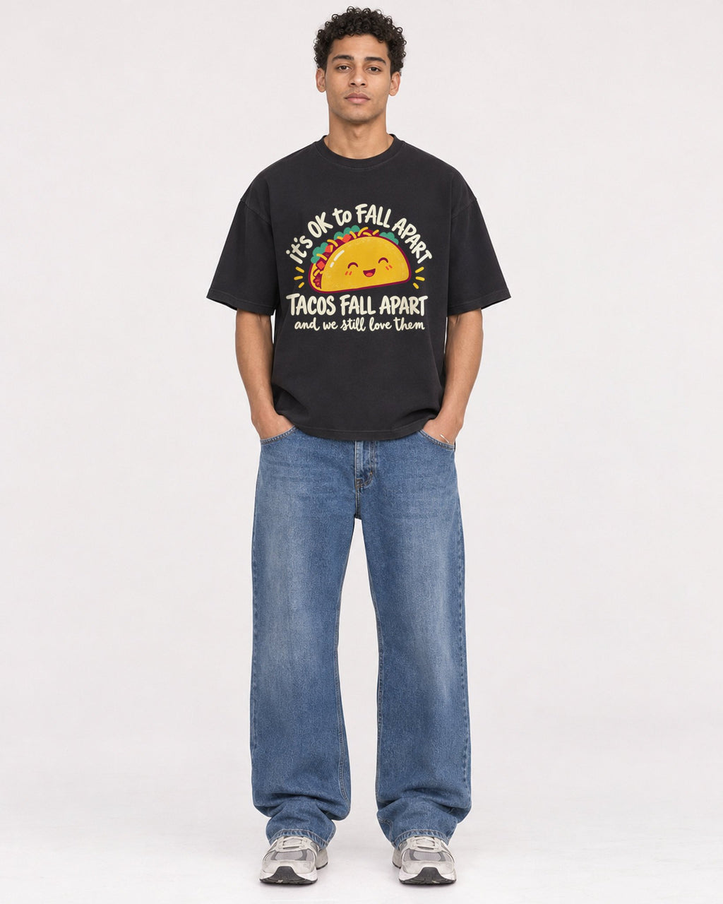 Mockup Boxy Heavyweight Tee Black male full-body 10