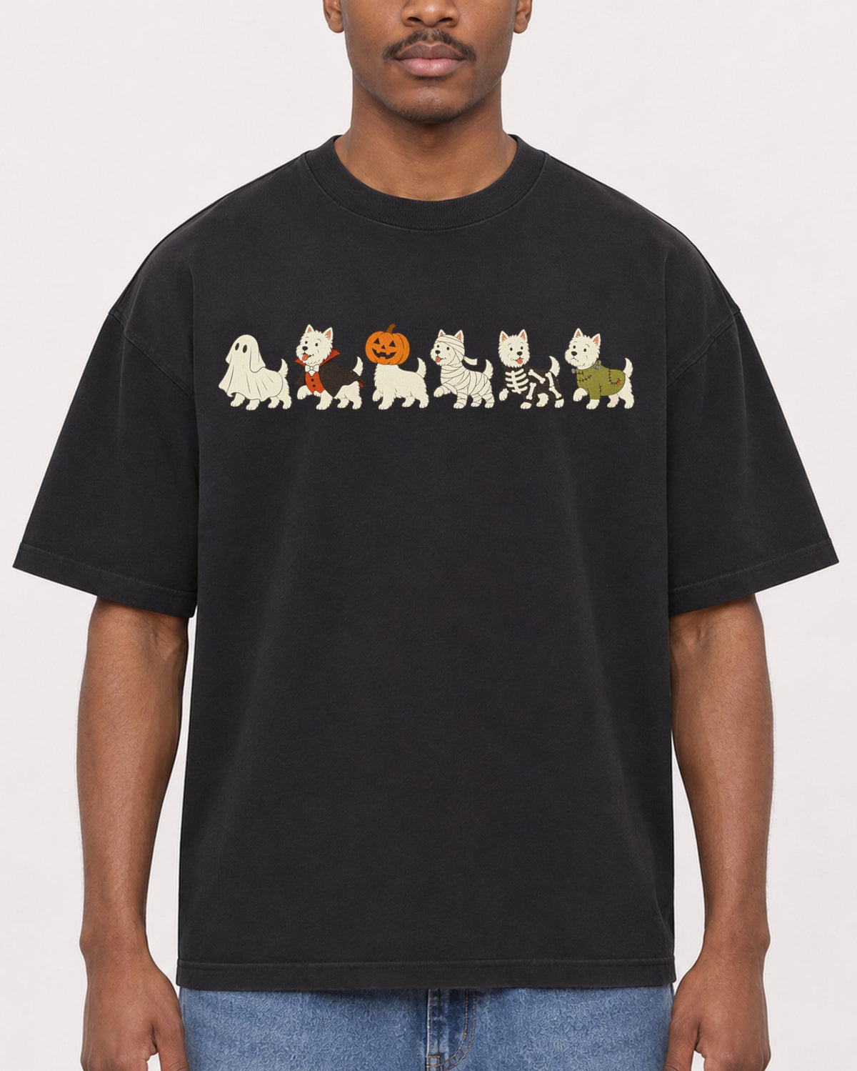 Mockup Boxy Heavyweight Tee Black male close-up 14