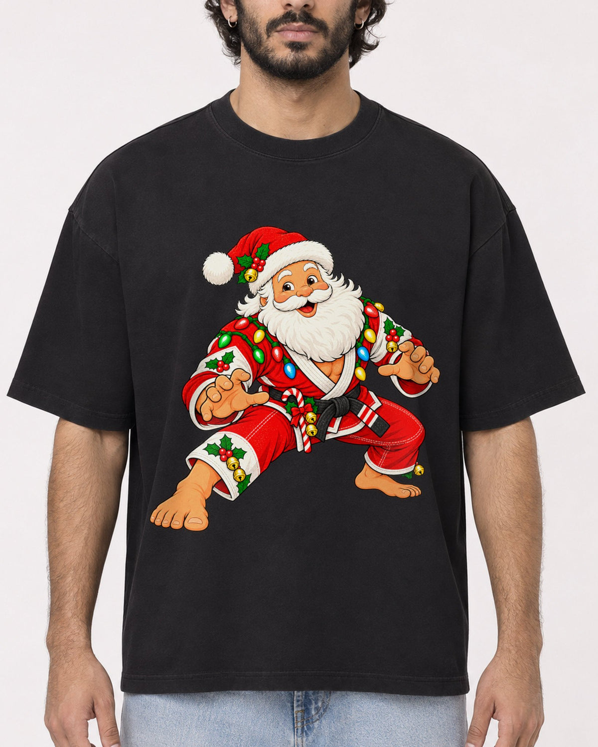 Mockup Boxy Heavyweight Tee Black male close-up 17