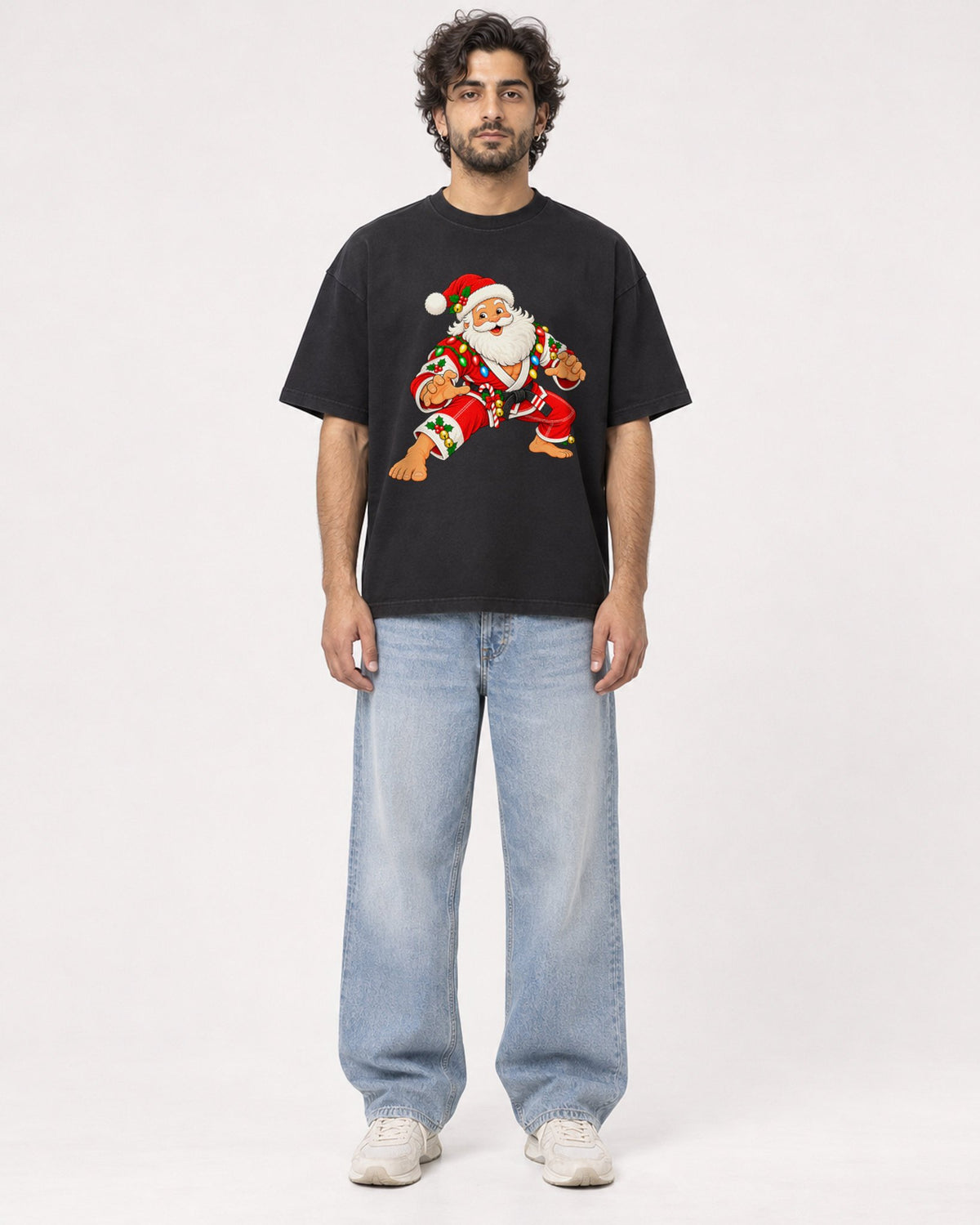 Mockup Boxy Heavyweight Tee Black male full-body 17