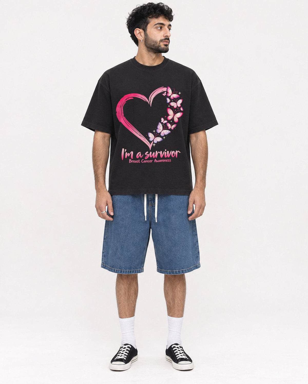 Mockup Boxy Heavyweight Tee Black male full-body 07