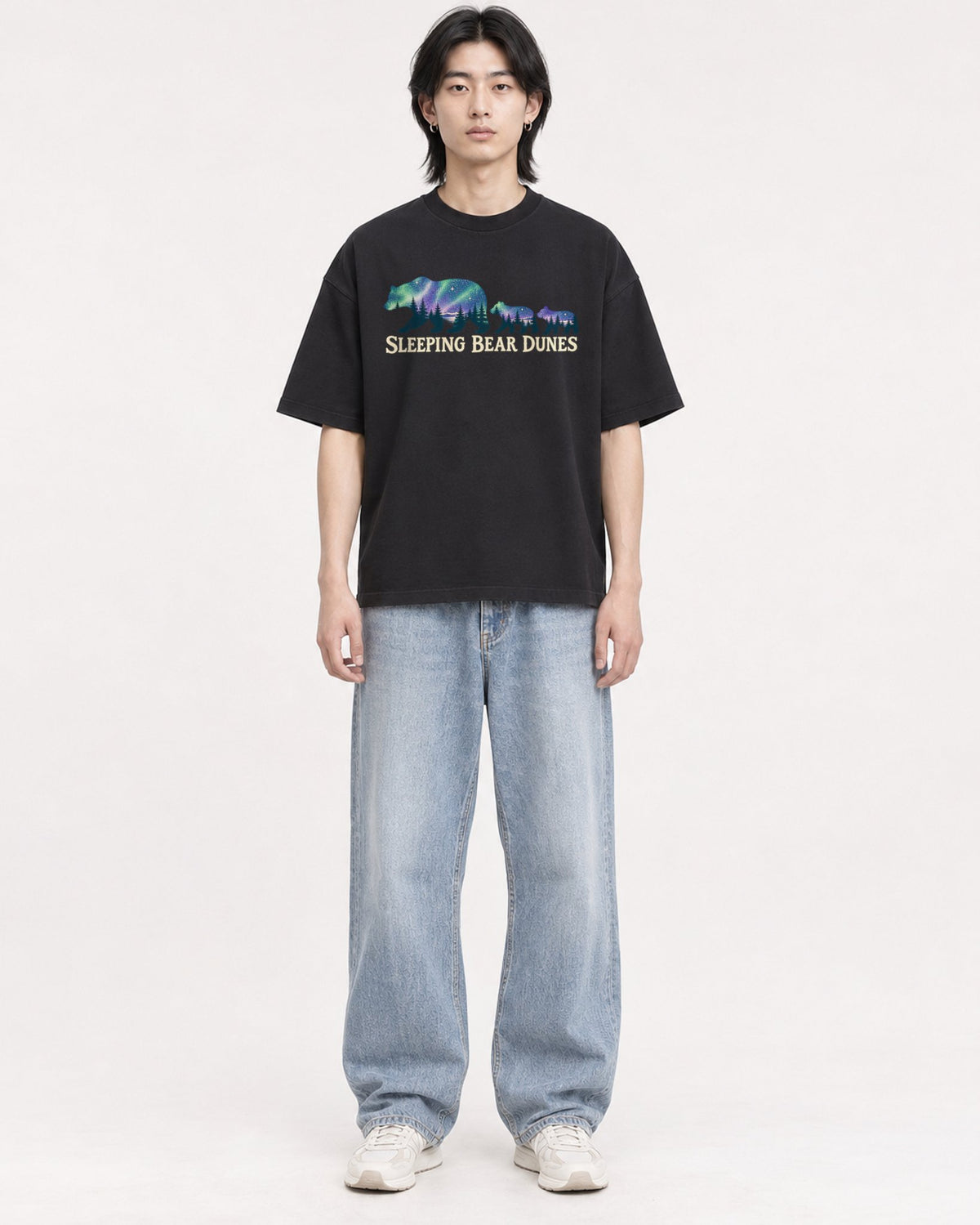 Mockup Boxy Heavyweight Tee Black male full-body 41