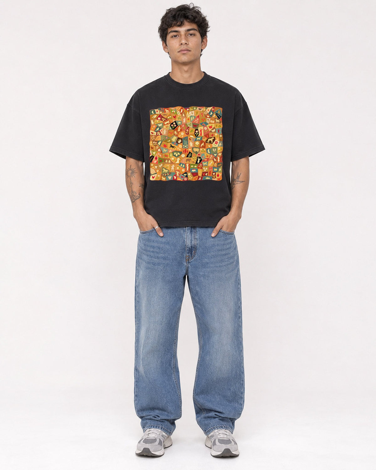 Mockup Boxy Heavyweight Tee Black male full-body 06
