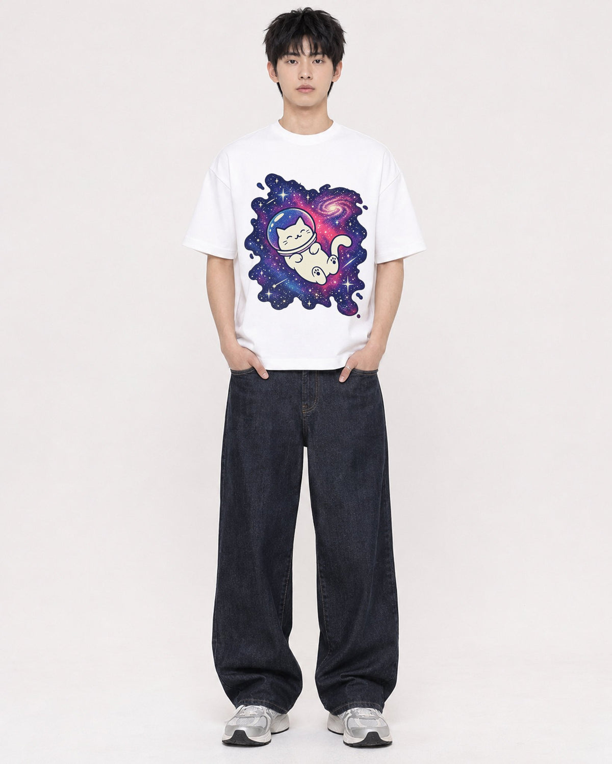 Mockup Boxy Heavyweight Tee White male full-body 01