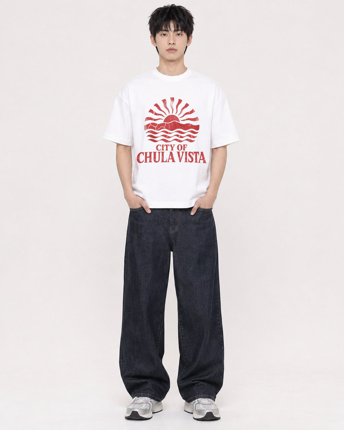 Mockup Boxy Heavyweight Tee White male full-body 01