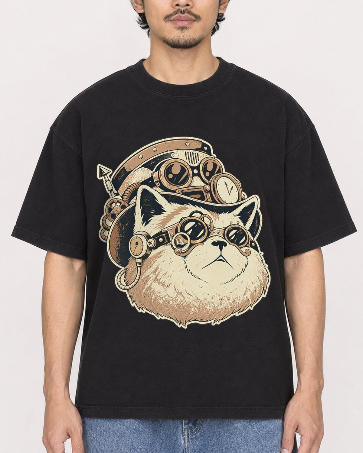 Mockup Boxy Heavyweight Tee Black male close-up 02