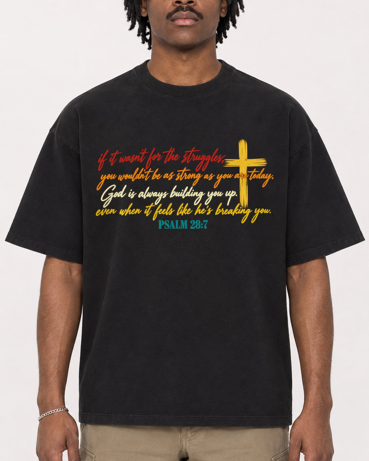 Mockup Boxy Heavyweight Tee Black male close-up 04