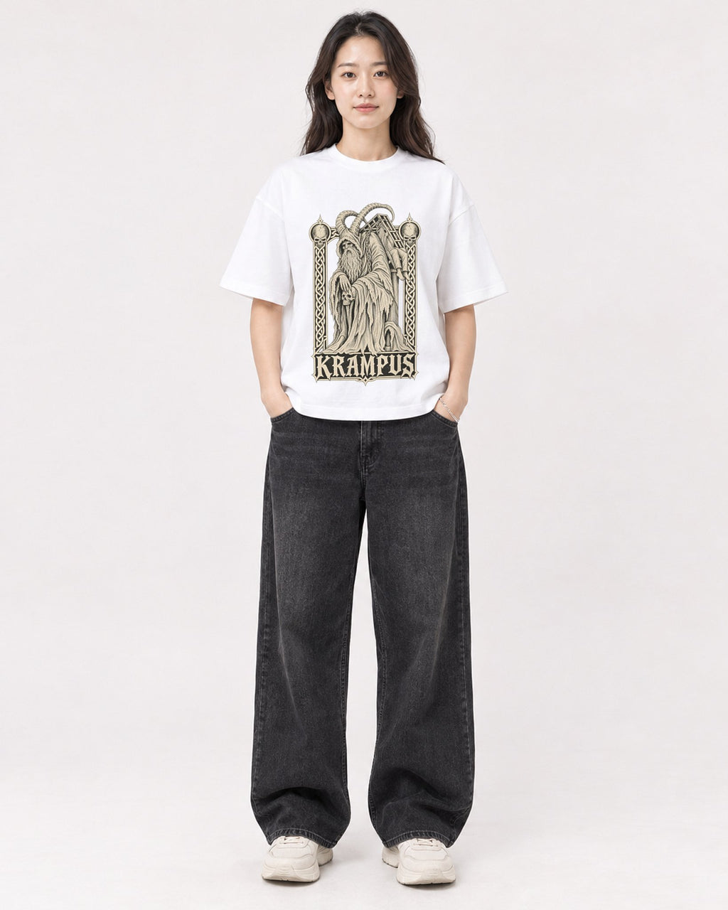 Mockup Boxy Heavyweight Tee White female full-body 03