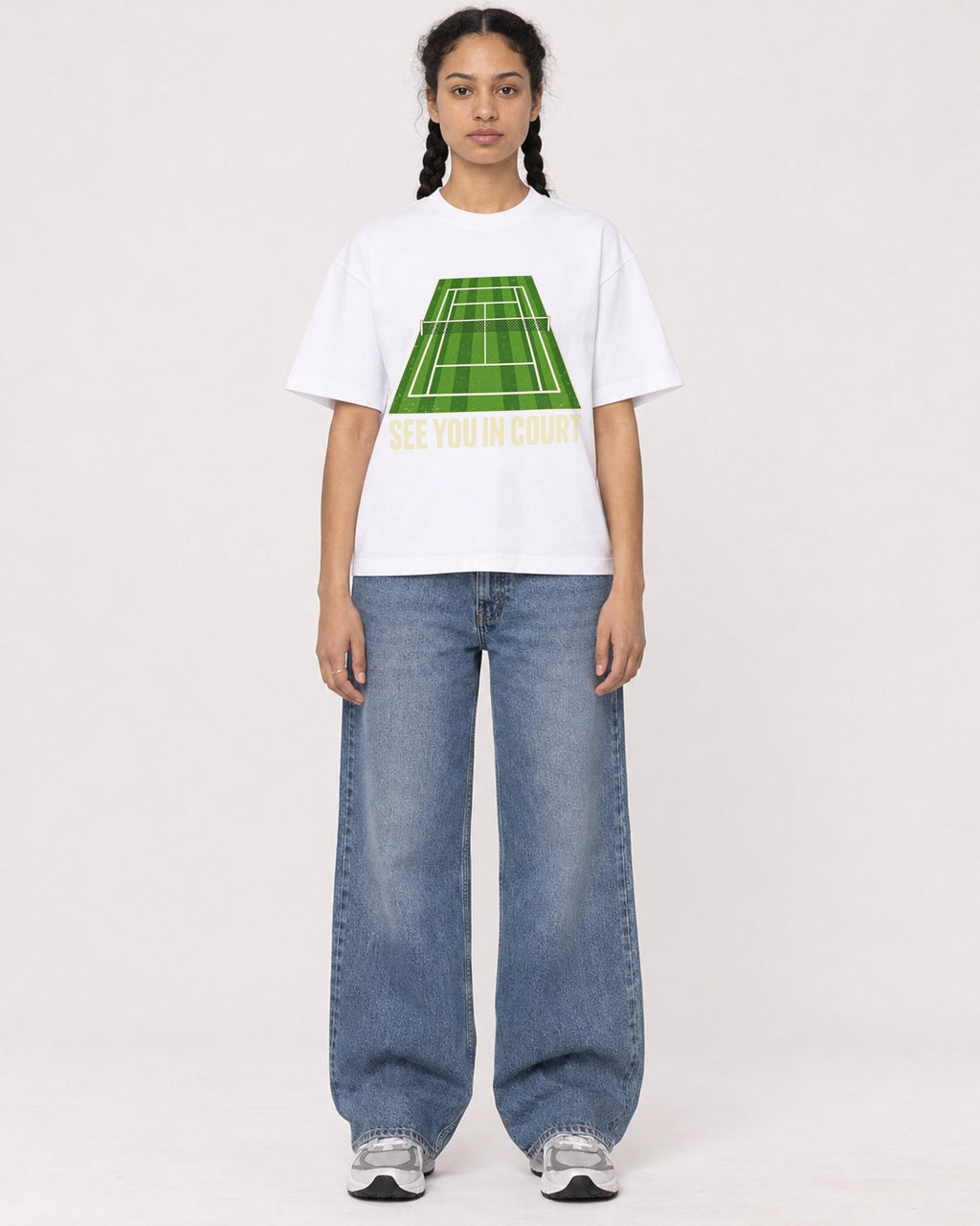 Mockup Boxy Heavyweight Tee White female full-body 50