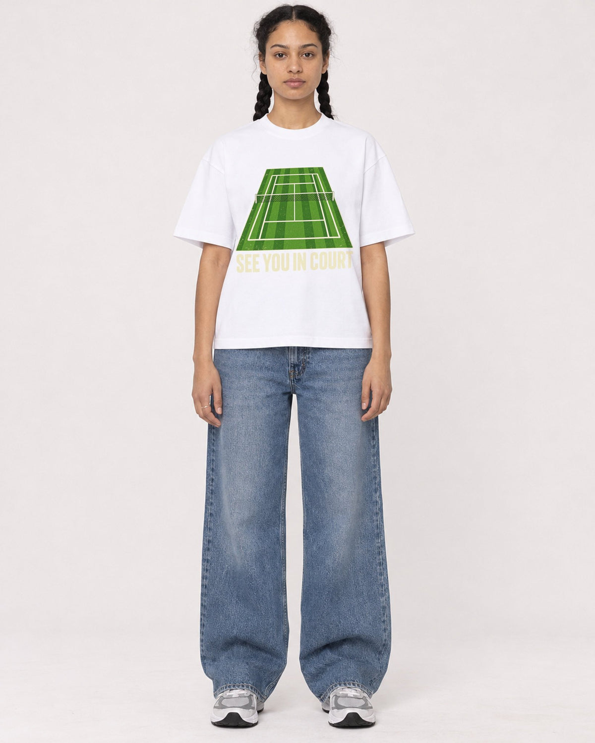 Mockup Boxy Heavyweight Tee White female full-body 50
