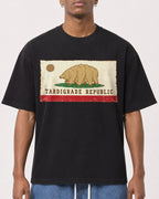 Mockup Boxy Heavyweight Tee Black male close-up 15