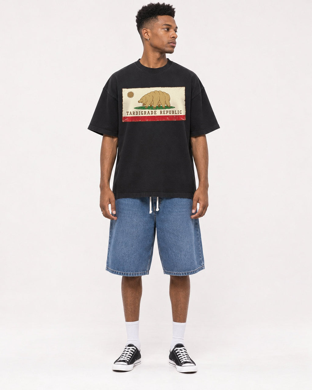 Mockup Boxy Heavyweight Tee Black male full-body 15