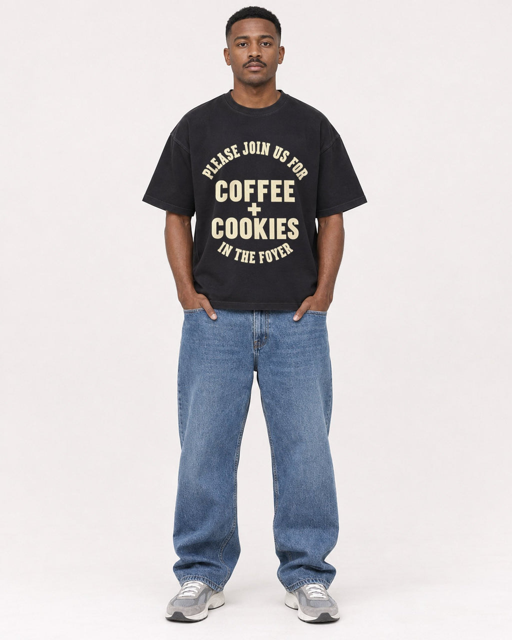 Mockup Boxy Heavyweight Tee Black male full-body 14
