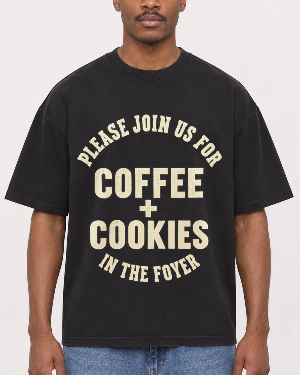 Mockup Boxy Heavyweight Tee Black male close-up 14