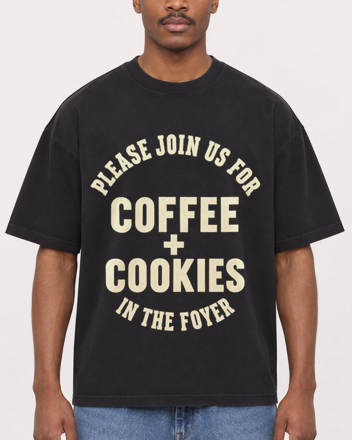 Mockup Boxy Heavyweight Tee Black male close-up 14