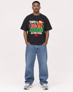 Mockup Boxy Heavyweight Tee Black male full-body 14