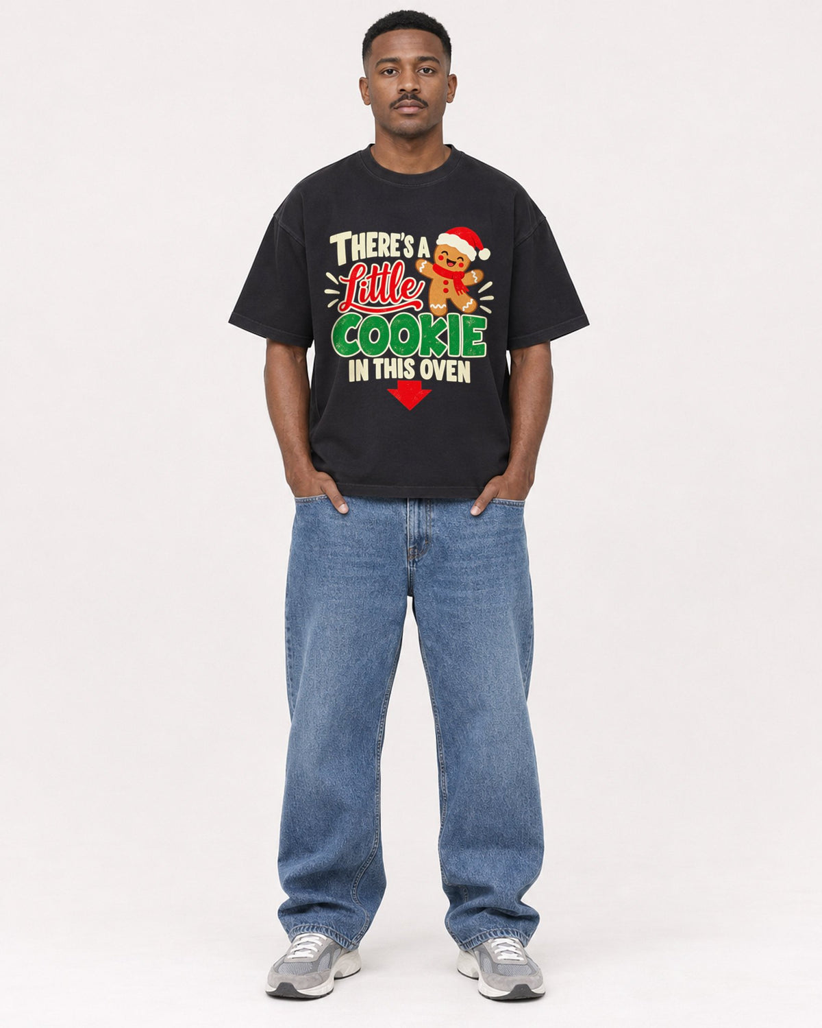 Mockup Boxy Heavyweight Tee Black male full-body 14