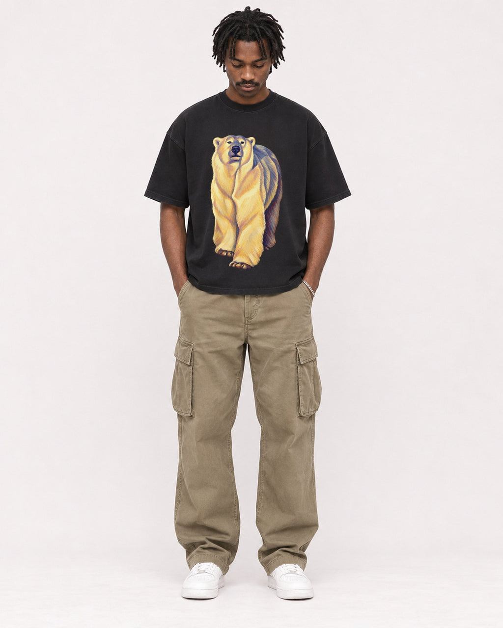Mockup Boxy Heavyweight Tee Black male full-body 04