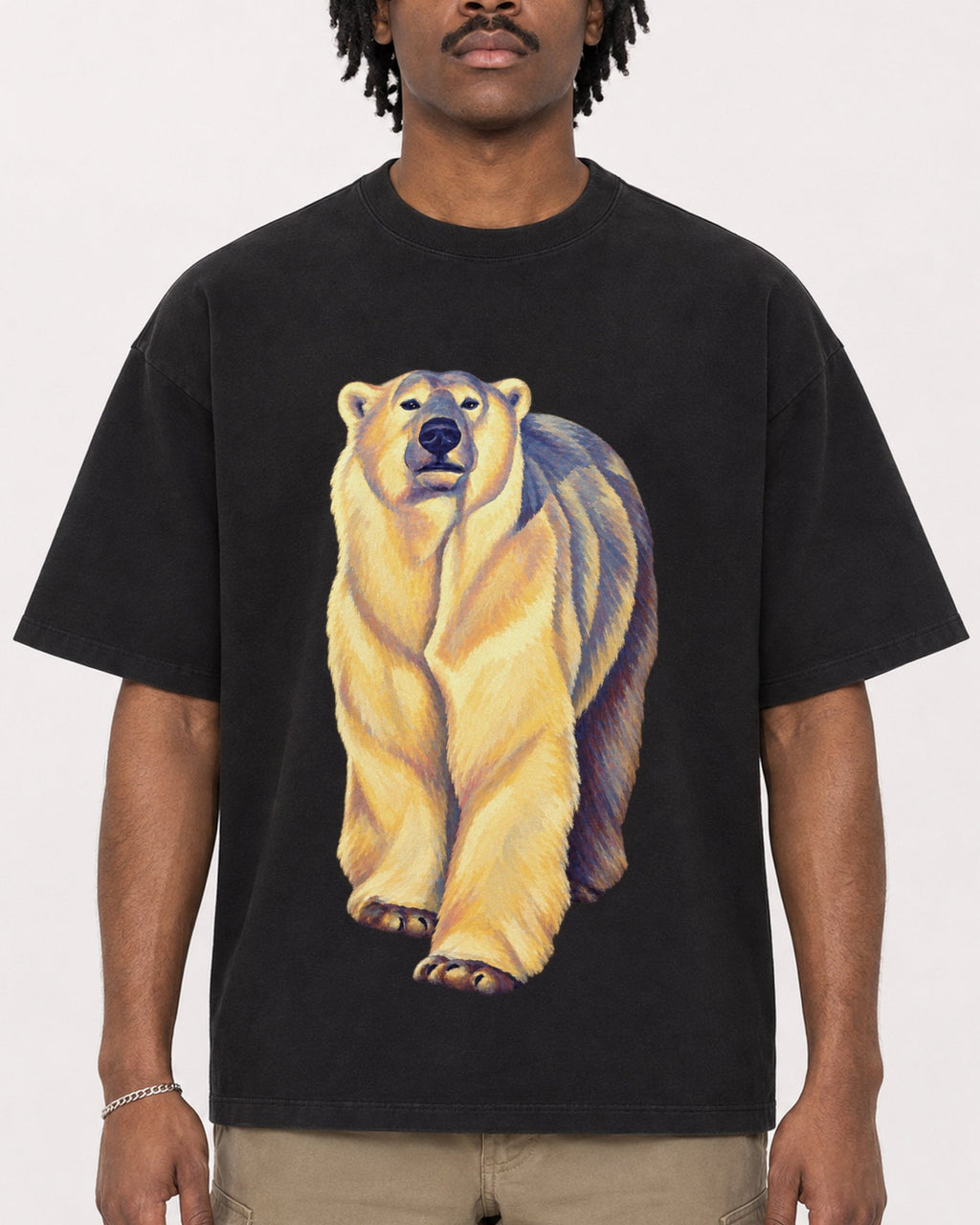 Mockup Boxy Heavyweight Tee Black male close-up 04