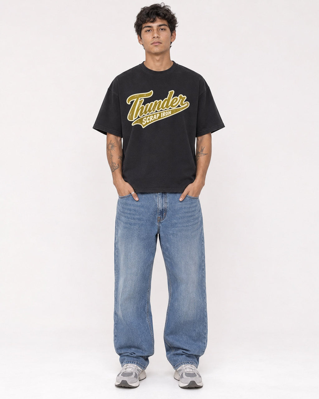 Mockup Boxy Heavyweight Tee Black male full-body 06
