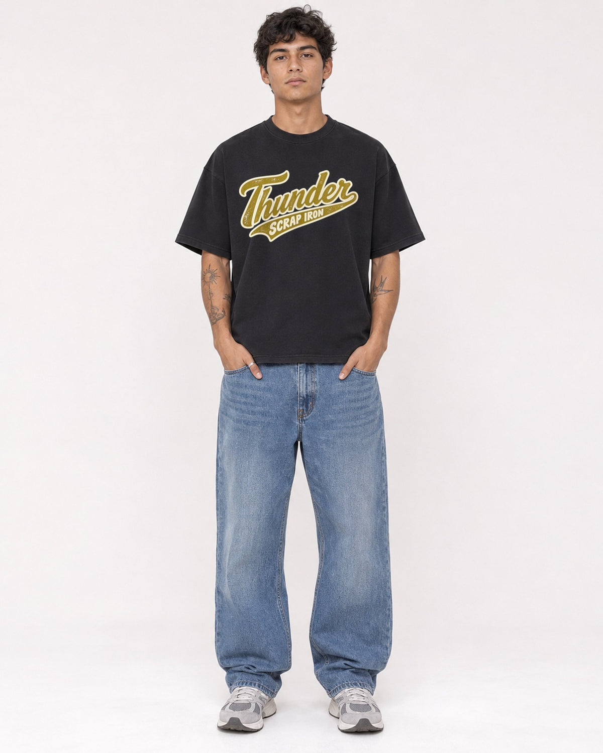 Mockup Boxy Heavyweight Tee Black male full-body 06