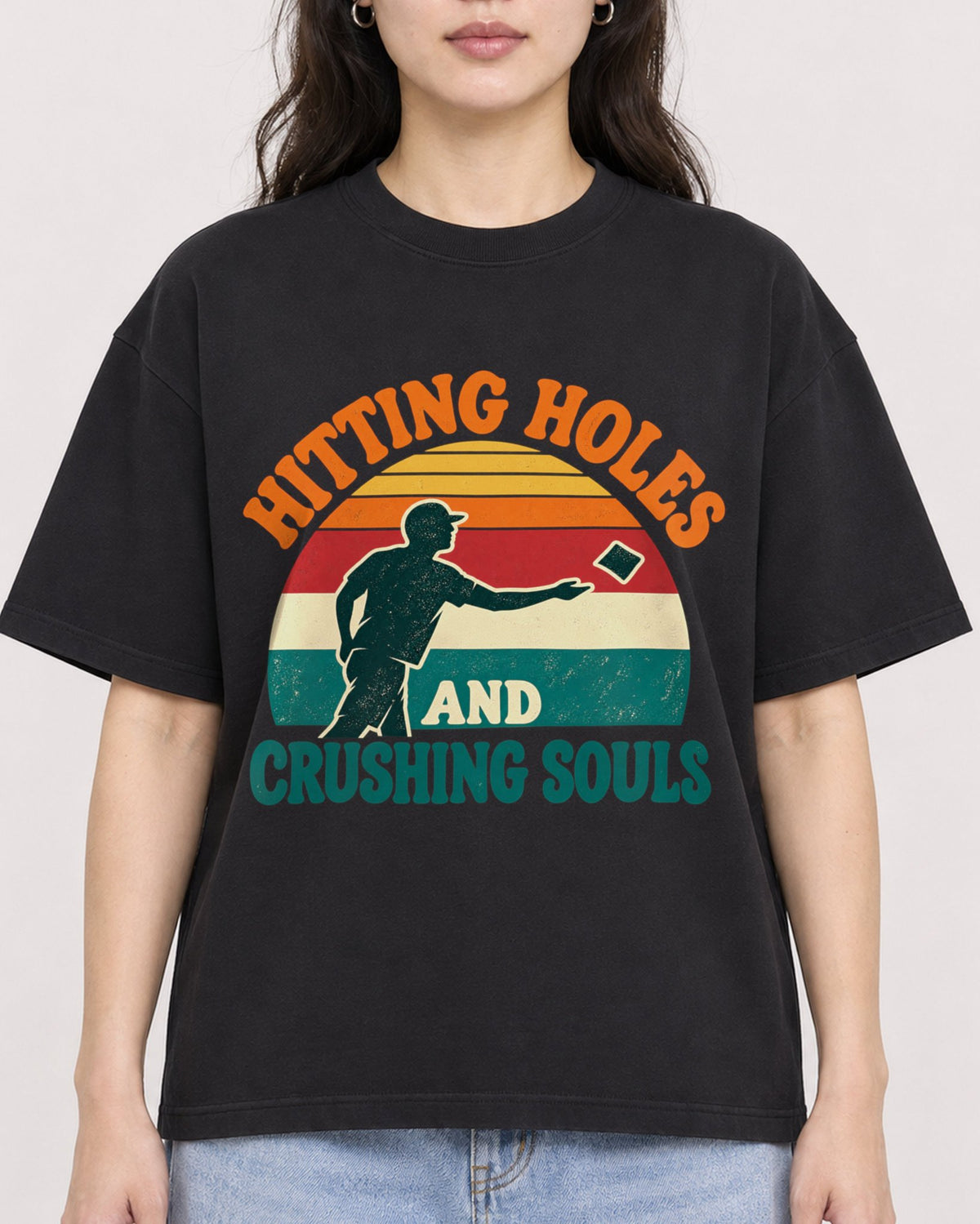 Mockup Boxy Heavyweight Tee Black female close-up 03