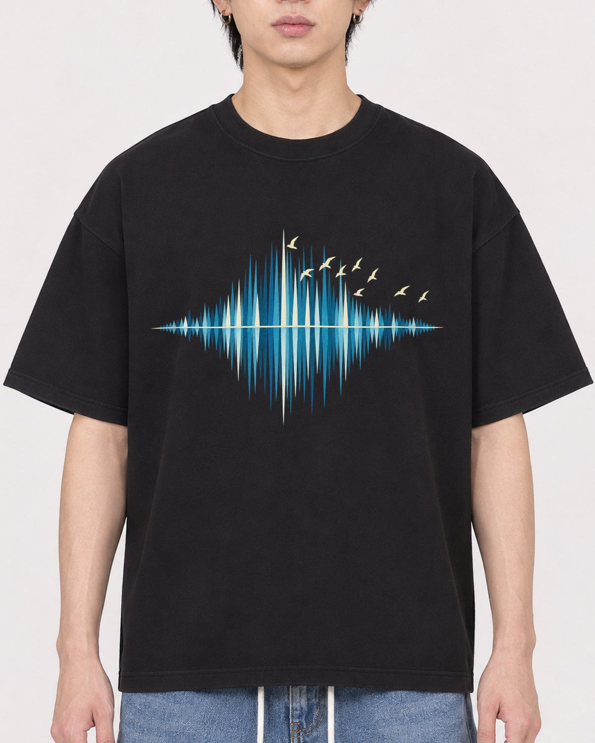 Mockup Boxy Heavyweight Tee Black male close-up 11