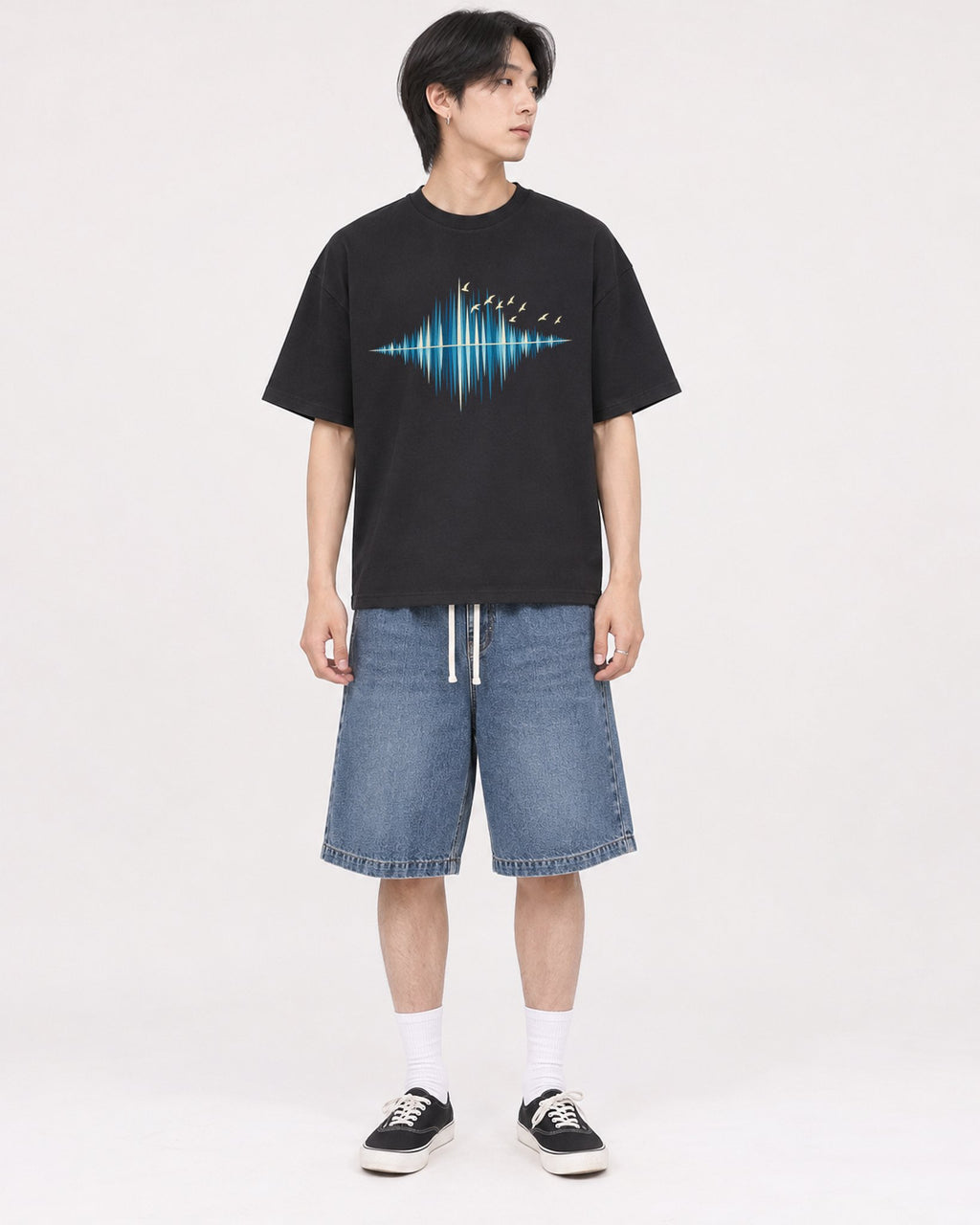 Mockup Boxy Heavyweight Tee Black male full-body 11